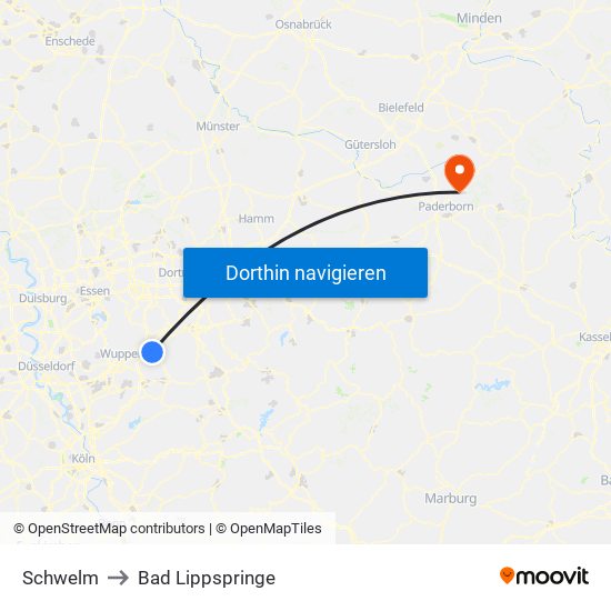 Schwelm to Bad Lippspringe map