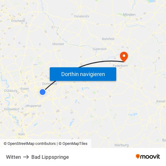 Witten to Bad Lippspringe map