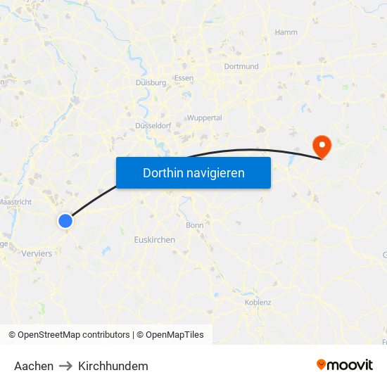 Aachen to Kirchhundem map