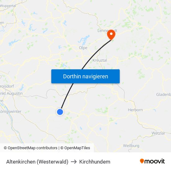 Altenkirchen (Westerwald) to Kirchhundem map