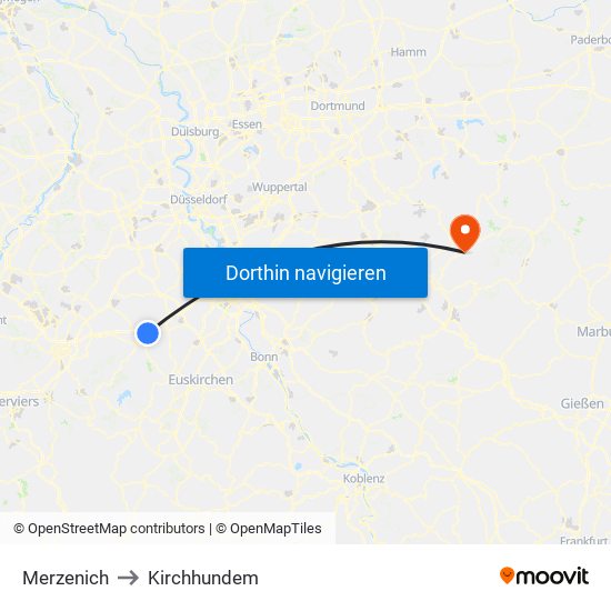 Merzenich to Kirchhundem map