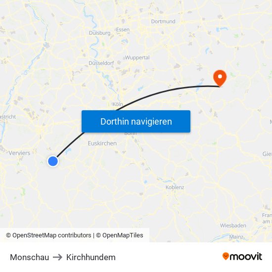 Monschau to Kirchhundem map
