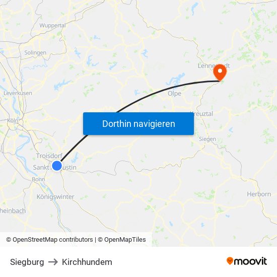 Siegburg to Kirchhundem map