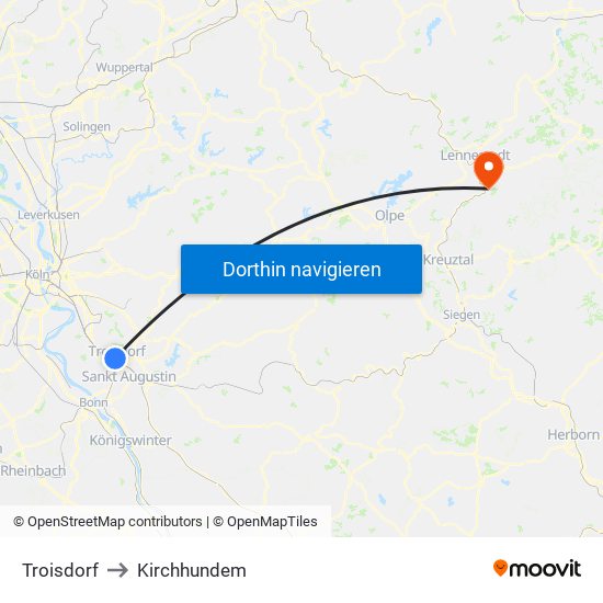 Troisdorf to Kirchhundem map