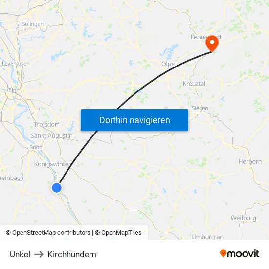 Unkel to Kirchhundem map