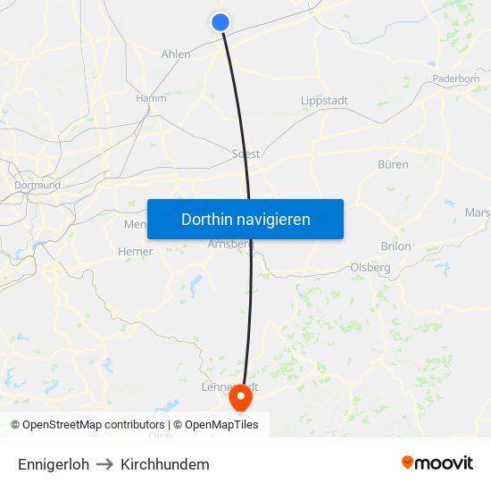 Ennigerloh to Kirchhundem map