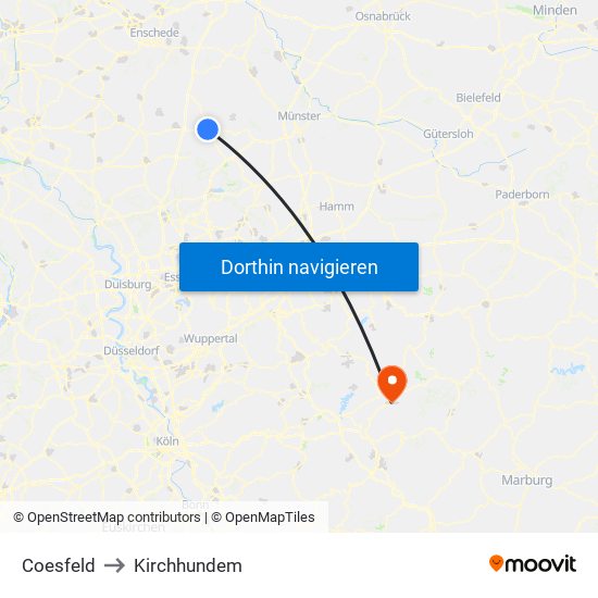 Coesfeld to Kirchhundem map