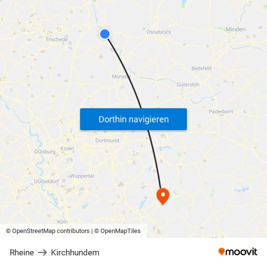 Rheine to Kirchhundem map