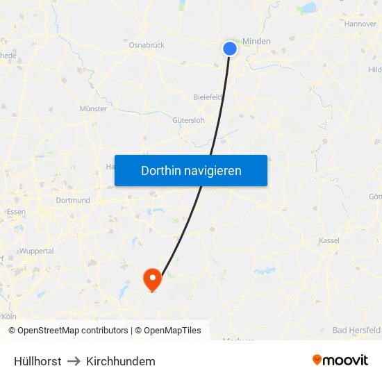 Hüllhorst to Kirchhundem map