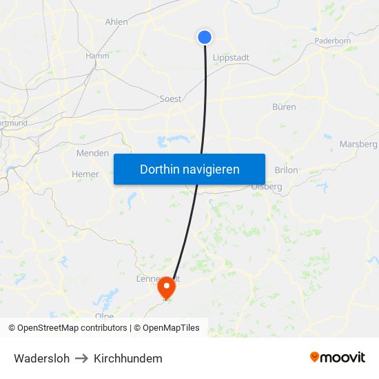 Wadersloh to Kirchhundem map