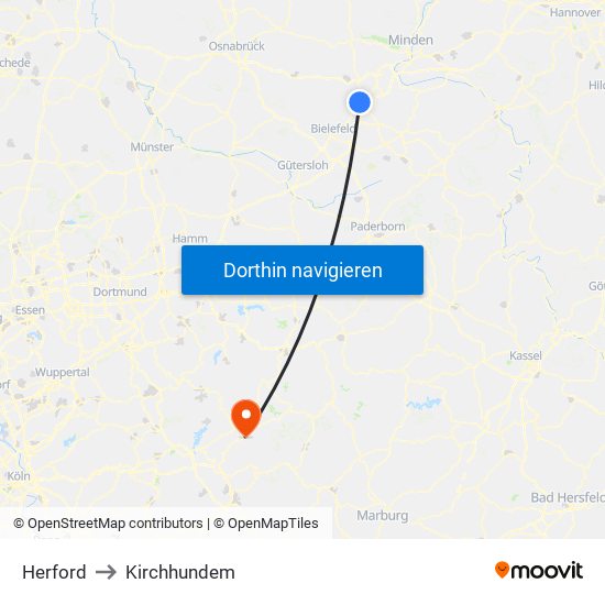 Herford to Kirchhundem map