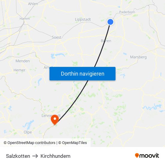 Salzkotten to Kirchhundem map