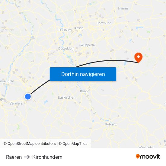 Raeren to Kirchhundem map