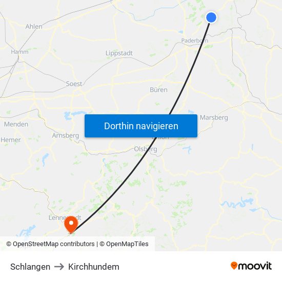 Schlangen to Kirchhundem map