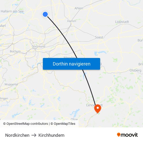 Nordkirchen to Kirchhundem map
