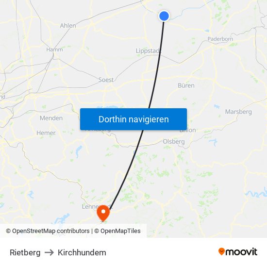 Rietberg to Kirchhundem map