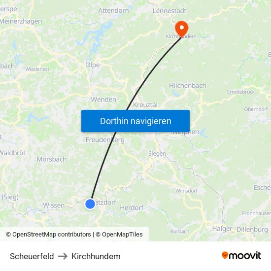 Scheuerfeld to Kirchhundem map