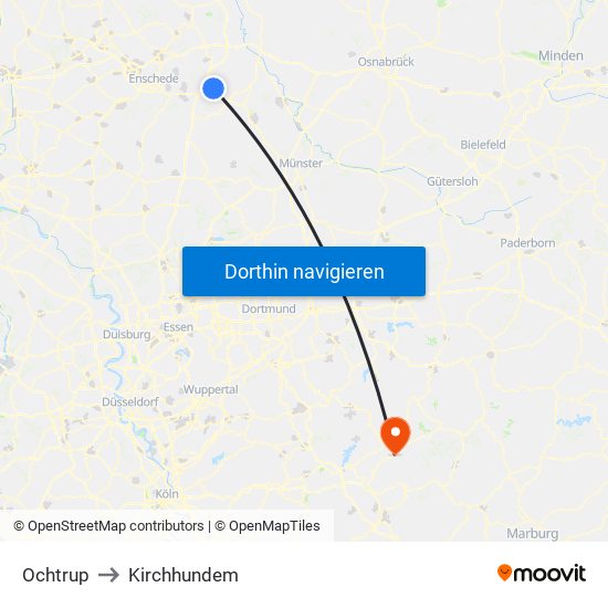 Ochtrup to Kirchhundem map