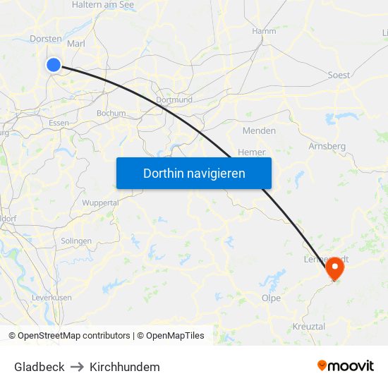 Gladbeck to Kirchhundem map