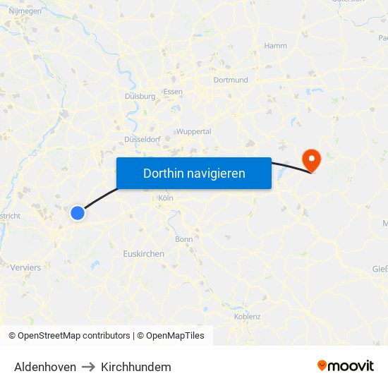 Aldenhoven to Kirchhundem map