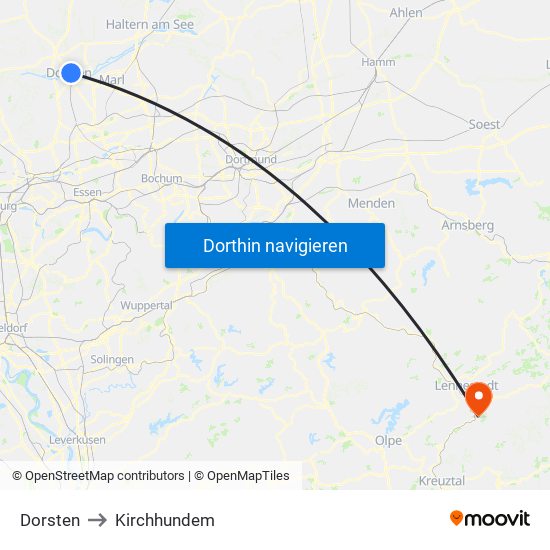 Dorsten to Kirchhundem map