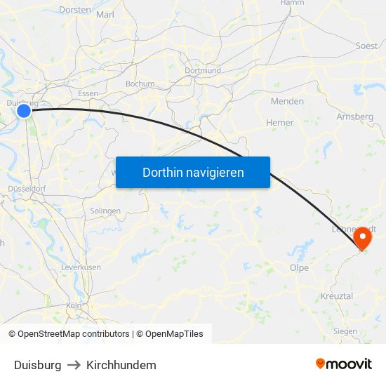 Duisburg to Kirchhundem map