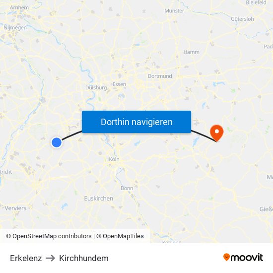 Erkelenz to Kirchhundem map
