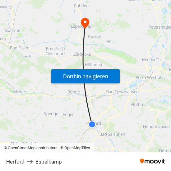 Herford to Espelkamp map