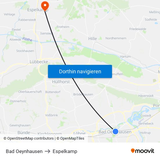 Bad Oeynhausen to Espelkamp map