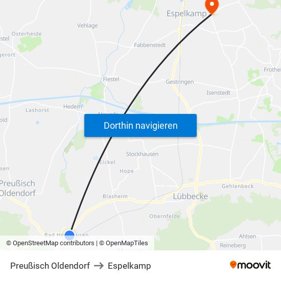Preußisch Oldendorf to Espelkamp map
