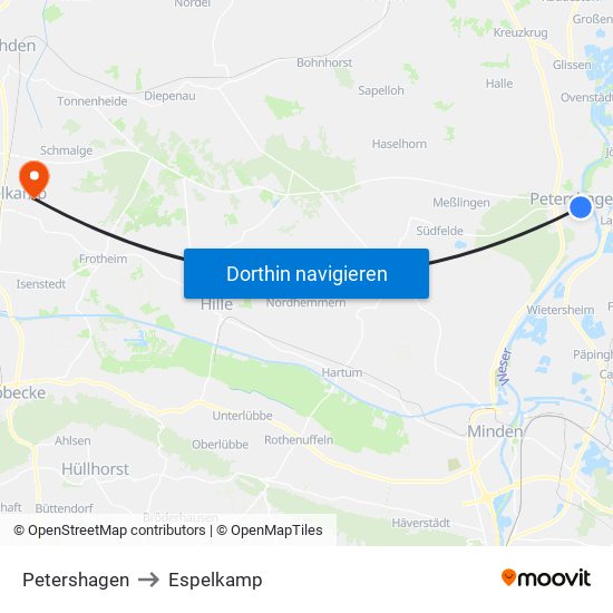 Petershagen to Espelkamp map