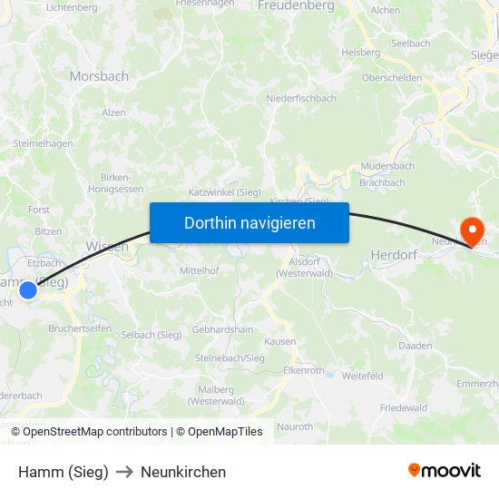 Hamm (Sieg) to Neunkirchen map
