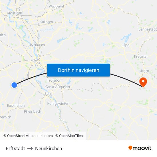 Erftstadt to Neunkirchen map