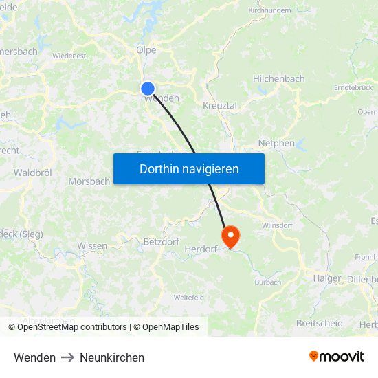 Wenden to Neunkirchen map