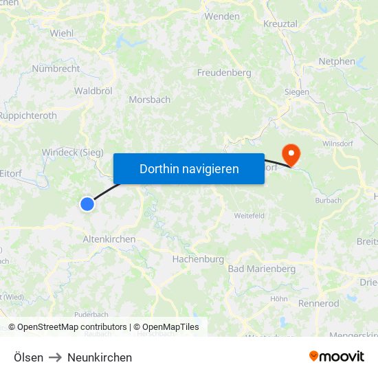 Ölsen to Neunkirchen map