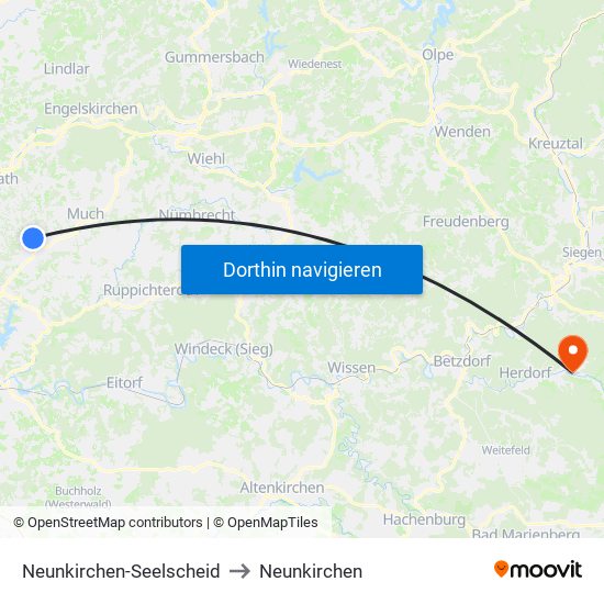 Neunkirchen-Seelscheid to Neunkirchen map