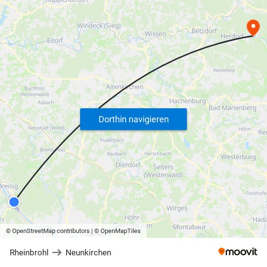 Rheinbrohl to Neunkirchen map