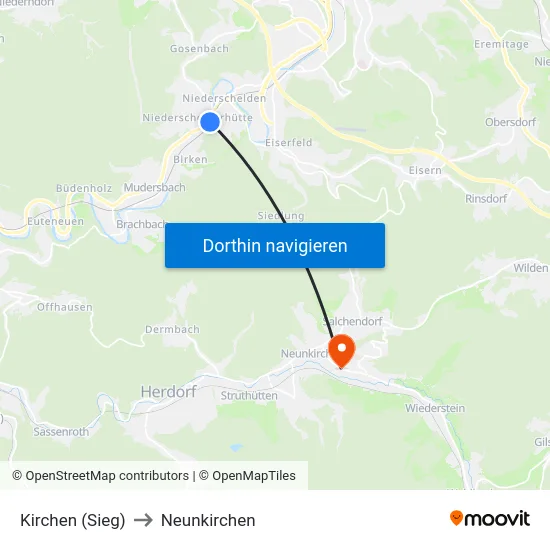 Kirchen (Sieg) to Neunkirchen map