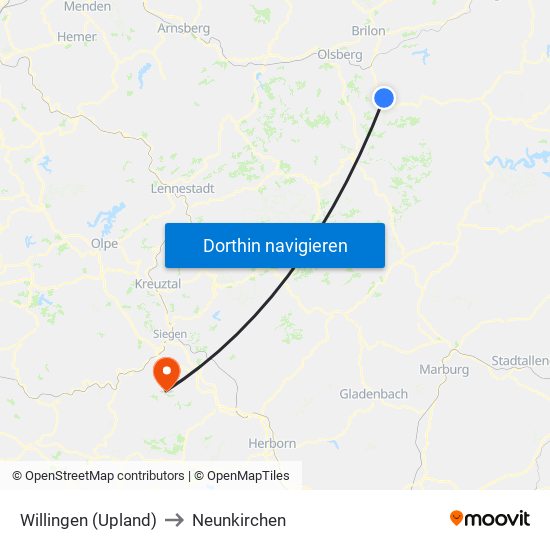 Willingen (Upland) to Neunkirchen map