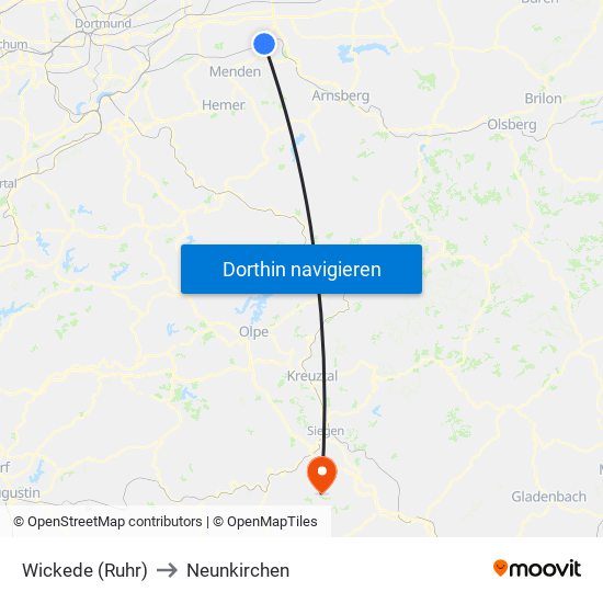 Wickede (Ruhr) to Neunkirchen map