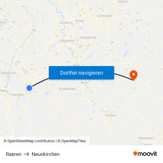 Raeren to Neunkirchen map