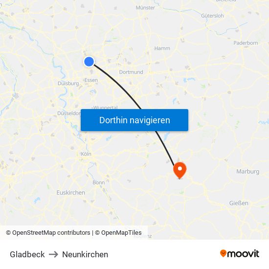 Gladbeck to Neunkirchen map