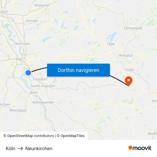 Köln to Neunkirchen map