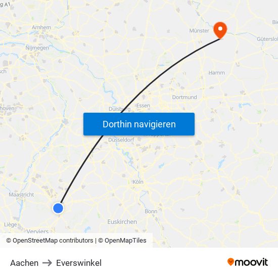 Aachen to Everswinkel map