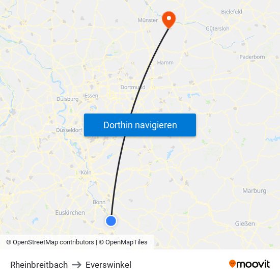 Rheinbreitbach to Everswinkel map