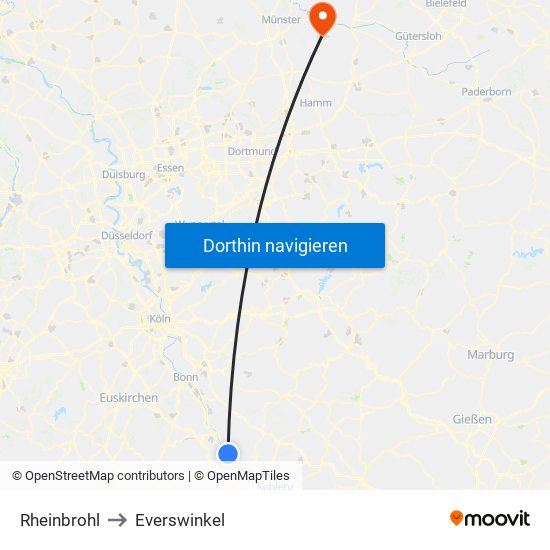 Rheinbrohl to Everswinkel map