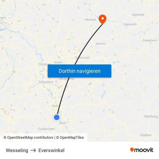 Wesseling to Everswinkel map