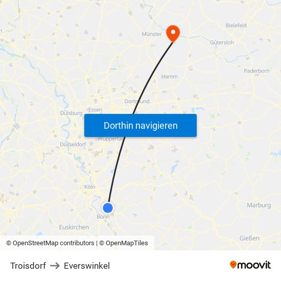 Troisdorf to Everswinkel map