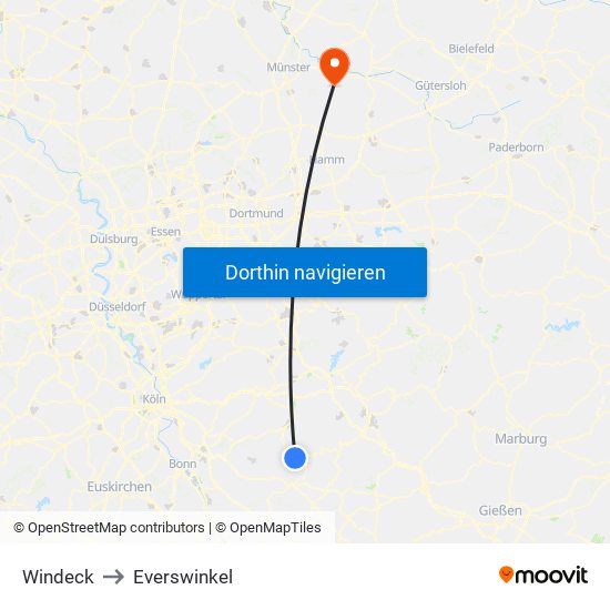 Windeck to Everswinkel map