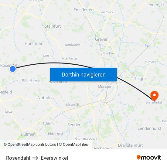 Rosendahl to Everswinkel map